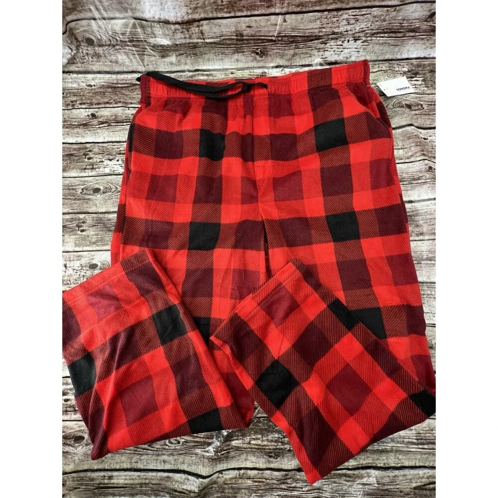 Sonoma Goods For Life Mens XL Microfleece Sleep Pants Red Check NEW